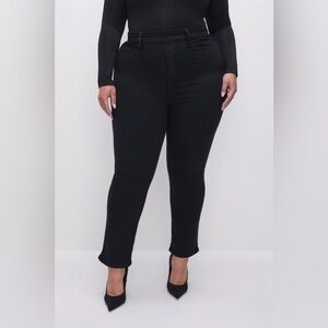 NWT GOOD AMERICAN SIZE 5 (2XL) POWER PULL ON BLACK STRAIGHT LEG STRETCH DENIM